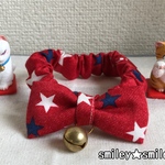 【猫用首輪】星柄　レッド　リボン　シュシュ