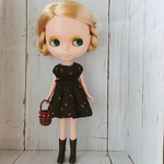 ブライス  小花柄  ミニワンピース （ブラック）+カゴバッグ 2点セット リカちゃん アウトフィット