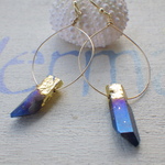  Blue Titanium Aura &Gold Hoop Earrings 14kgf