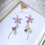 ヒトデとパールのラインピアス（イヤリング）purple