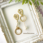 シェルストーン♡コットンパールのアシンメトリーピアス/イヤリング