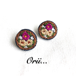 デニムサークル花柄刺繍ピアス/イヤリング