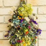 サフラワー（紅花）&紫陽花&エキナセアなど全15種類の花材のスワッグ