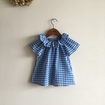sale ＊ 空色ギンガムチェック ＊ フリル襟スモック チュニック丈 ＊ サイズ90 