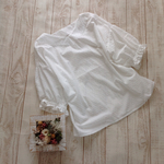  コットン ★ホワイトドット★フリル五部袖ブラウス