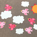 8月　壁面製作 空 鳥 雲 太陽 夏　保育