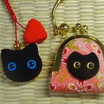 【rkoh様オーダー】黒猫がま口キーホルダー&根付け