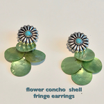 flower concho  shell fringe earrings フラワーコンチョ   シェル フリンジ 2way ピアス／イヤリング ライムグリーン シルバー
