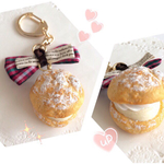 《B級品》シュークリーム×チェックリボン♡革ひもネックレス/キーホルダー
