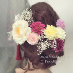 【F1705HE46】ホワイト＆ピンク♡ヘッドドレス/髪飾り♡・結婚式・パーディー・和婚・成人式・卒業式