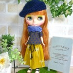 No.1271  茶×青水玉トップスとカラシ色スカート