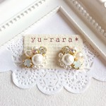 コットンパールとオーバルパールのビジューピアス No.396