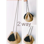 【再々販】２way  麻ひもバッグ  タッセルショルダー ブラック
