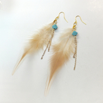 【ナチュラル】 ターコイズ ＆ フェザー ピアス / 羽根 ピアス