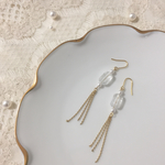 小さなパールとクリアビーズのロングチェーンピアス/イヤリング