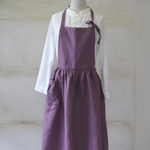 フレンチリネン100％　ギャザー入りワンピースエプロン　rose pink ３ＷＡＹ