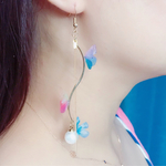 蝶 パール 夏 花火 ピアス イヤリング UV レジン 森ガール アレルギー対応  シフォン蝶 花嫁 アクセサリー 浴衣 着物 アシンメトリー ゆらゆら ロングピアス 