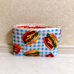新作USA爽やかブルーチェックのハンバーガー&ポテトフラットポーチ