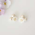 ☆４月12日20時販売開始☆小さなマーガレットとコットンパールのピアス（イヤリング）ピンク