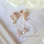 ふんわり  ラズベリーcolor 縦長アイテム♡ピアス＊イヤリング