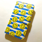 スマイル にこちゃん 爽やか ボーダー スカイ ブルー 白 No.20 スマホカバー スマホ ほぼ 全機種対応 カメラ穴あり 手帳型ケース
