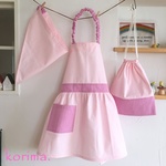【868282様専用】100〜120ノーアイロンでOK！のキッズ 子供エプロン３点セット（ピンク・ストライプ）