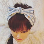 水色ボーダー＊リボンヘアバンド