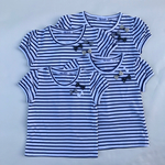 🎈在庫処分半額🎈【残120x2】ボーダー　パフスリーブ　Ｔシャツ   白　青　ホワイト　ブルー　リボン