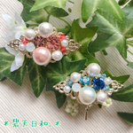 コットンパールとビジューのポニーフック