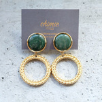 【chimie vintage collection-26 】【ラスト1】フランスヴィンテージグリーンボタンとヴィンテージブラスリングピアス・イヤリング