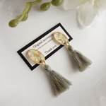 yellow flower petal× gray tassel イヤリング/ピアス