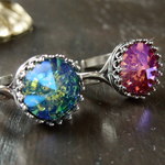期間限定SALE！【FT】スワロフスキーリング（アクア＆ローズ×AB×銀）セット