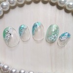 爽やかなグリーン☆ネイルチップ／付け爪　ウェディングにも♡