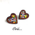 【中】デニムハート花柄刺繍ピアス
