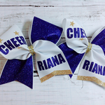 再販9チアリボングリッターラメ青♡CHEER BOW名前チーム名オーダー