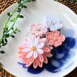 華つまみ【珊瑚-さんご】珊瑚色&パールピンク 4点セット つまみ細工 髪飾り   成人式 卒業式  浴衣