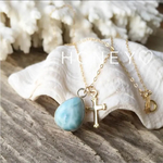 新作♡14kgf ドロップラリマー クロス ネックレス.3way