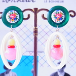 レトロボタンの花畑イヤリング