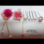 パールRINGユーピン(ホワイト＆パステルパープル)＆チェーンflowerピン(濃いピンク)　7本セット