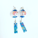 夏を感じて 風鈴ミニチュアピアス  イヤリング ブルーヨーヨー&朝顔