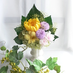 ☆プリザーブドフラワー 仏花　ミニサイズ・輪菊・オールプリザ・花器付き・高さ20cm☆受注製作