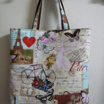 USA生地　パリ柄のマチ付きトートバッグ