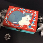 原画●猫の木箱●ハチワレ猫●猫●絵●小物入れ●イラスト●絵画●アート