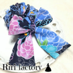 YUKATA🎆さらにもこもこふわもこ🎀リボン付きシュシュ❤(靑×ネイビーｼﾌｫﾝ)