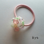~再販×8✧₊⁎お花のビーズヘアゴム  キャツアイビーズ/ミルキーピンク/