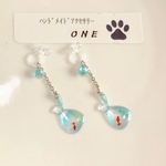 レジン 金魚袋 水色 イヤリング ピアス