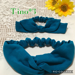 新色追加♥柔らかダブルガーゼのヘアバンド親子セットもっとターコイズ