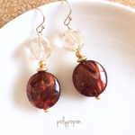 【秋冬新作】イタリア製 オーバルビーズの大ぶりイヤリング・ピアス・樹脂ピアス・樹脂ノンホール（マーブルブラウン）