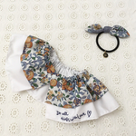 お揃いヘアゴム付き☆お守り刺繍×リバティオーチャード フリルスタイ