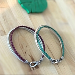 【お客様別注】ボルドー&オールドグリーンのレザーネックレス    2点セット